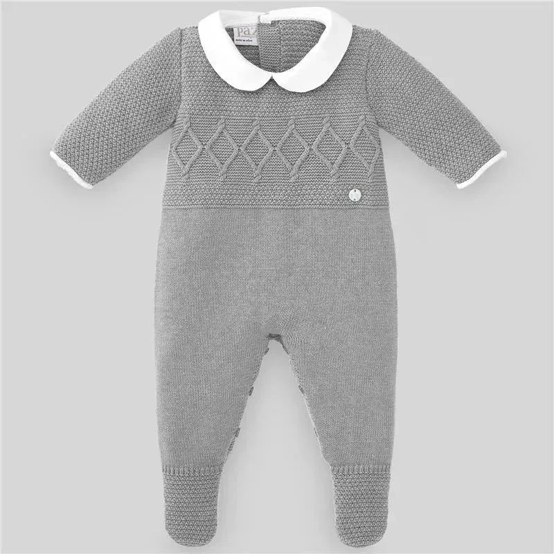 Paz Rodriguez – Baby Boy Knit Newborn Romper Espacio, Grey