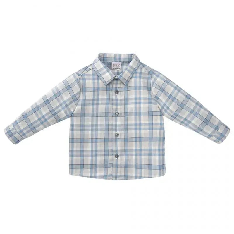 Paz Rodriguez – Baby Boy Woven Newborn Shirt Espacio, Dutch Blue