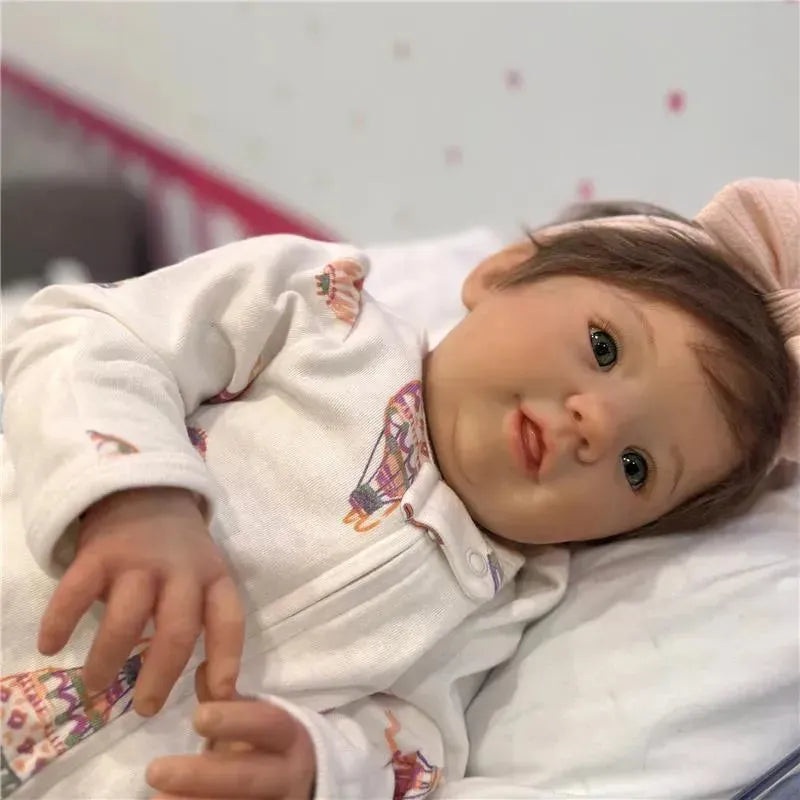 Reborn Baby Doll – White Vinyl & Rooted Brown Hair, Abigail