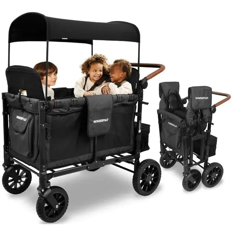 WonderFold – W4 Luxe Quad Stroller Wagon (4 Seater), Volcanic Black
