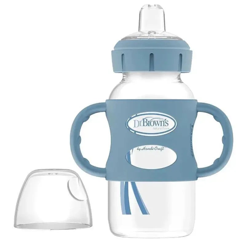 Dr. Brown – 9 Oz Wide-Neck Sippy Spout Bottle W/ Silicone Handles, Lt Blue, 1Pk