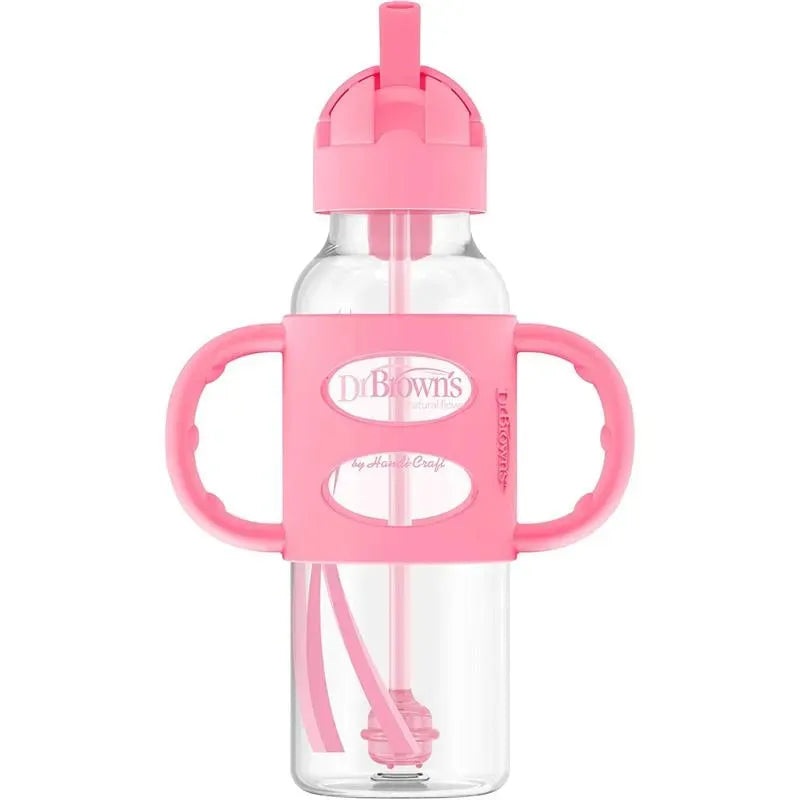 Dr. Brown’s – 8Oz Narrow Sippy Straw Bottles W/ Silicone Handles, Pink