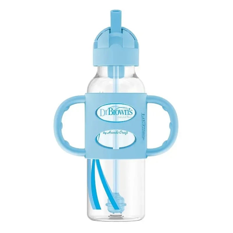 Dr. Brown’s – Narrow Sippy Straw Bottles W/ Silicone Handles, Blue
