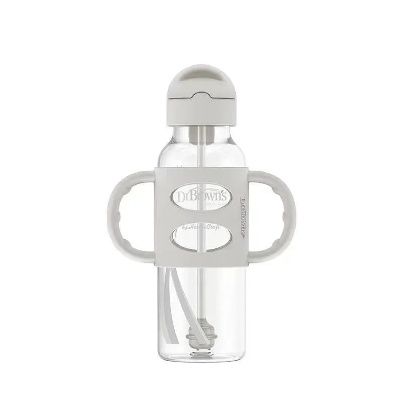 Dr. Brown’s – Narrow Sippy Straw Bottles W/ Silicone Handles, Gray