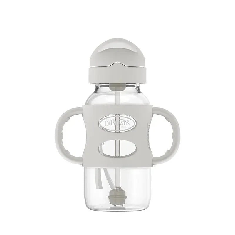 Dr. Brown’s – Wide-Neck Sippy Straw Bottles W/ Silicone Handles, Gray