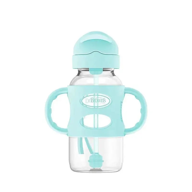 Dr. Brown’s – Wide-Neck Sippy Straw Bottles W/ Silicone Handles, Green