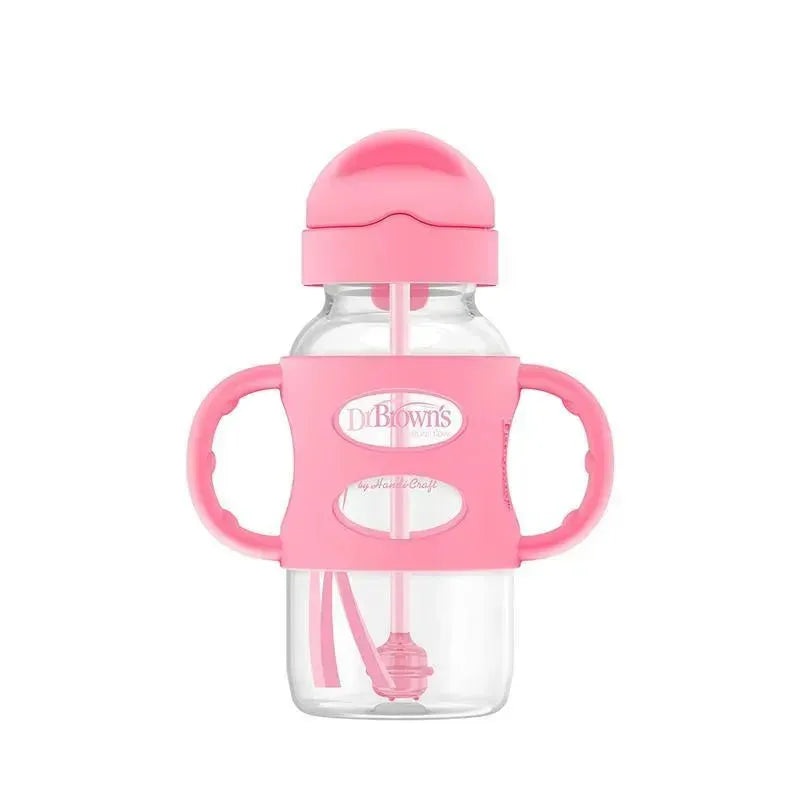 Dr. Brown’s – Wide-Neck Sippy Straw Bottles W/ Silicone Handles, Pink