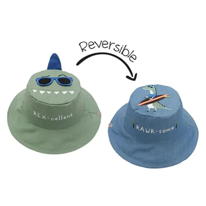 Flapjack Kids – Kids’ Reversible Sun Hat, Dino/Surfer