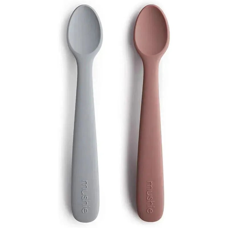 Mushie – 2Pk Silicone Feeding Spoons, Stone/Cloudy Mauve