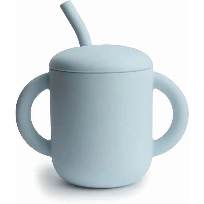 Mushie – Silicone Training Cup & Straw, Powder Blue