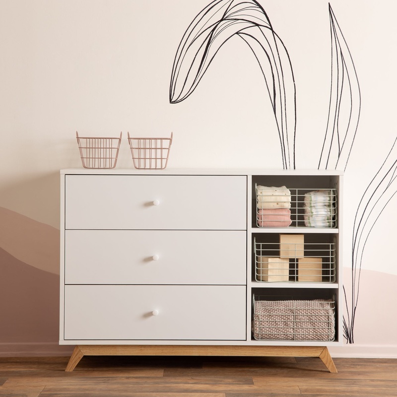 Central Park 3-Drawer, Two Shelf Nursery Dresser white + natural