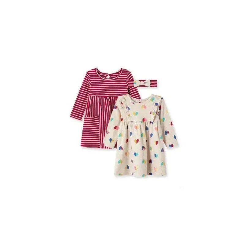 Little Me – Heart Knit Dress Set 2Pk, Oatmeal