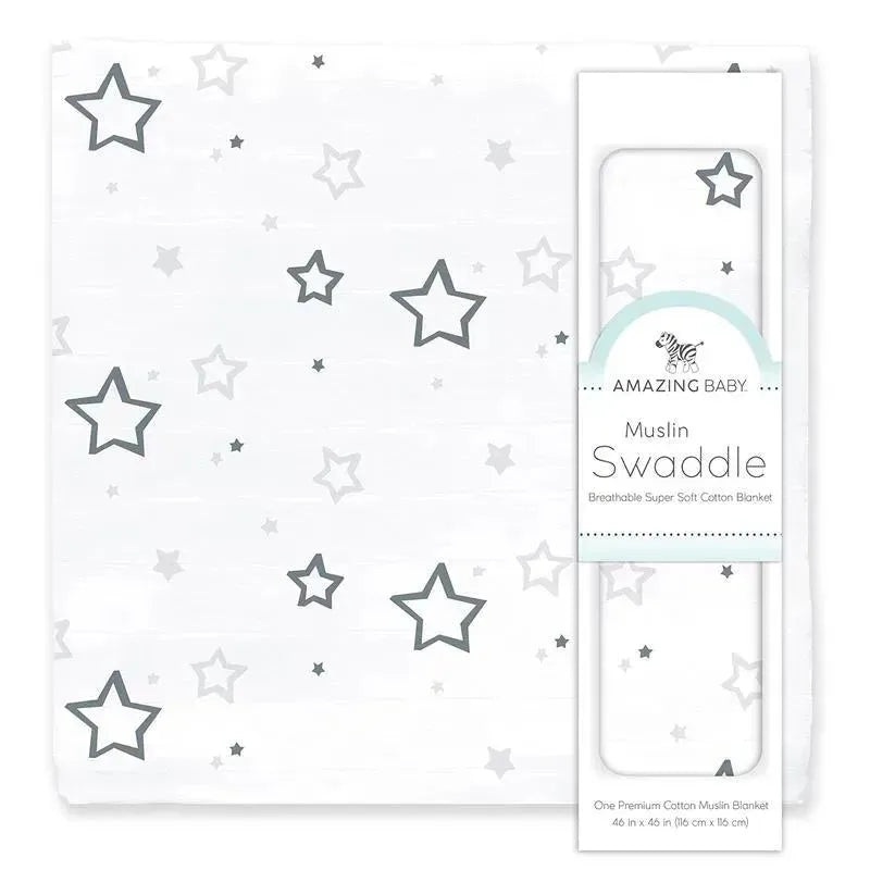 Swaddle Designs – Sterling Stars Muslin Swaddle Blanket, Premium Cotton