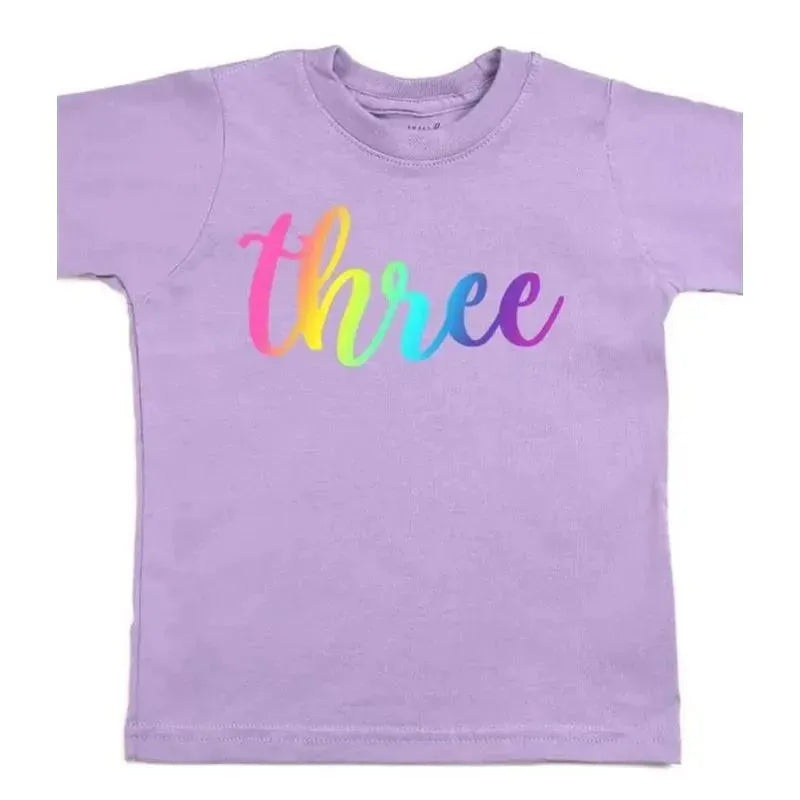 Sweet Wink – Three Bright Rainbow Short Sleeve Shirt Birthday Tee, 3T