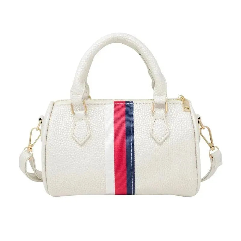Tiny Treats – Leather Striped Duffle Handbag, White
