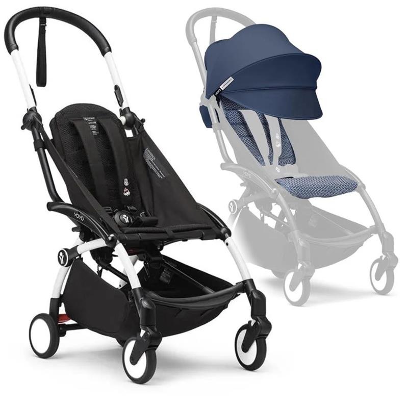 Stokke – Yoyo Stroller Bundle, Black And White Frame & Air France 6+ Color Pack