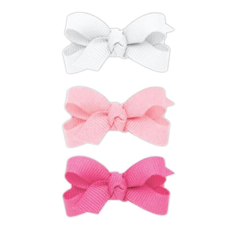 Wee Ones – 3Pk Grosgrain Bows with Knot Wrap, Pink/White