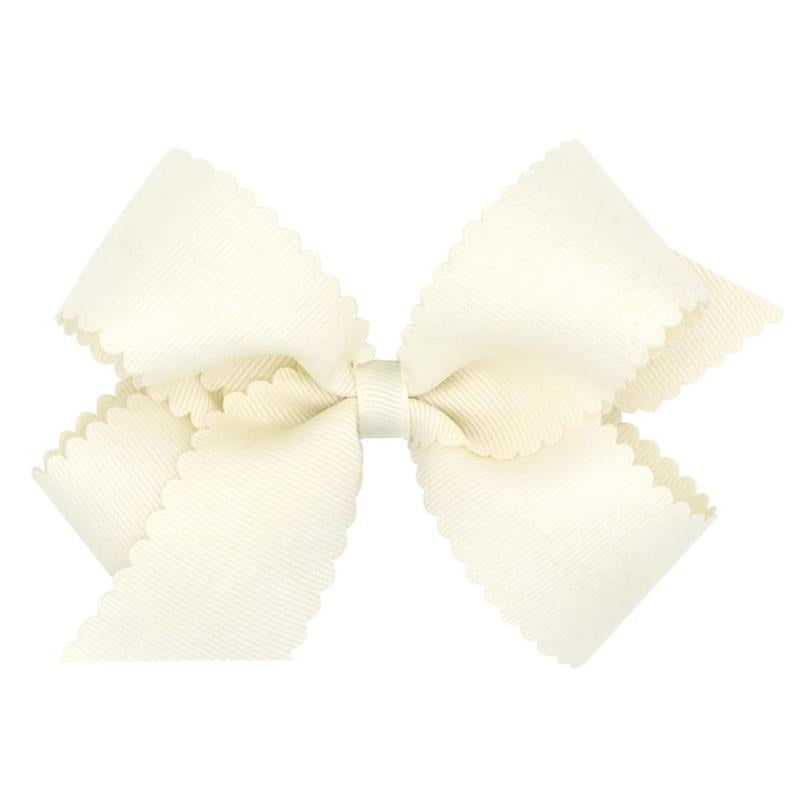 Wee Ones – Classic Grosgrain Hair Bow with Scalloped Edges, Medium, Antique White