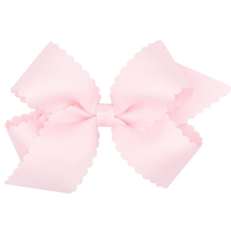 Wee Ones – Classic Grosgrain Hair Bow with Scalloped Edges, Medium, Powder Pink