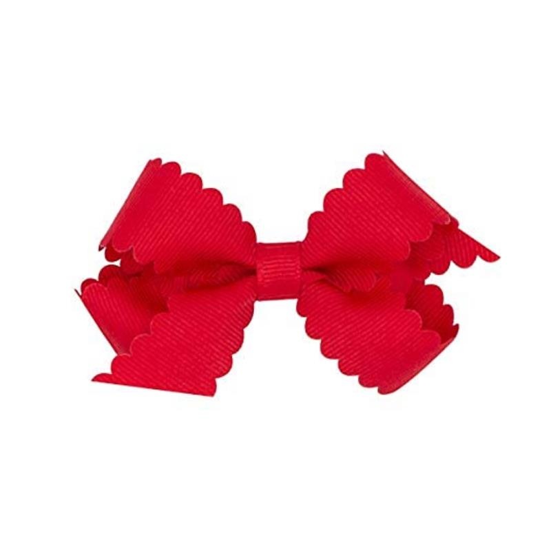 Wee Ones – Classic Grosgrain Hair Bow with Scalloped Edges, Medium, Red