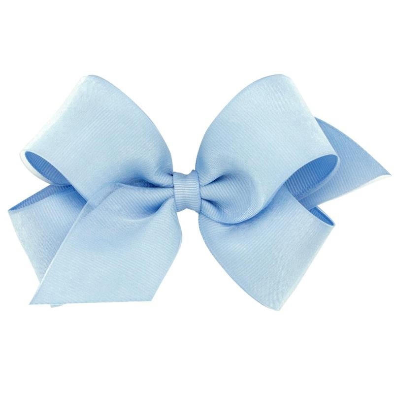 Wee Ones – Grosgrain Hair Bows with Organza Overlay on a WeeStay Clip, Medium, Blue