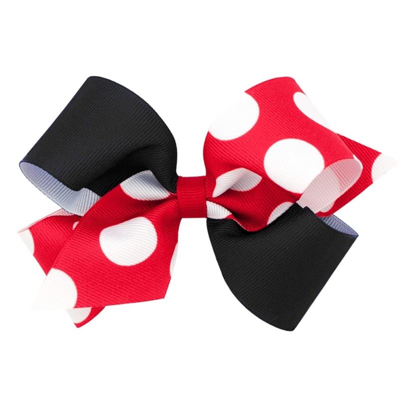 Wee Ones – Medium Two-Tone Dot Print Hair Bow, Red & Black
