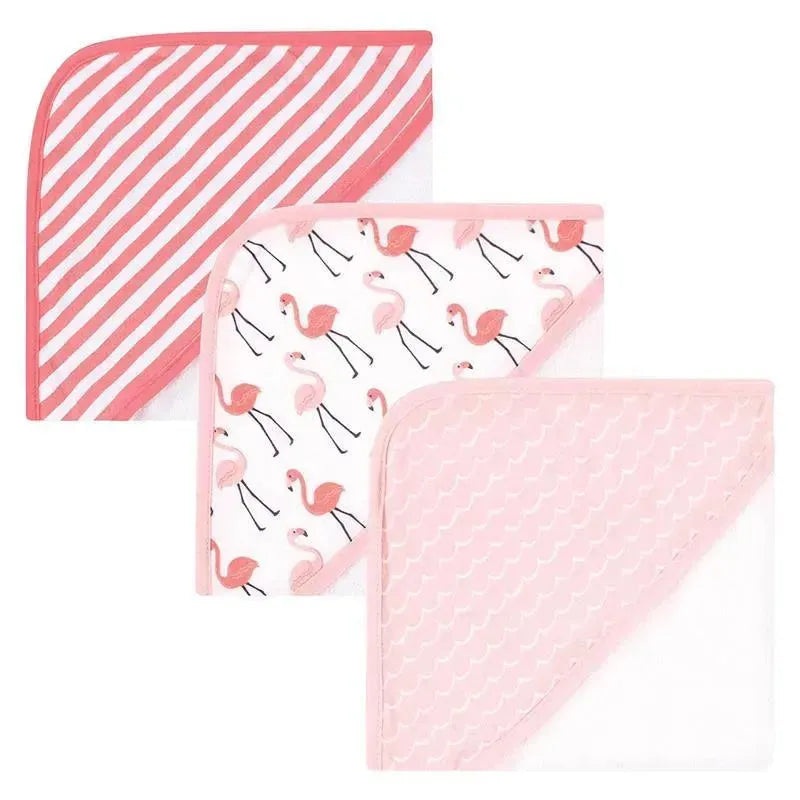 Baby Vision – 3Pk Hudson Baby Cotton Rich Hooded Towels, Coral Flamingo