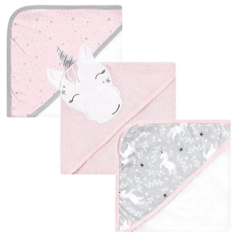 Baby Vision – 3Pk Hudson Baby Cotton Rich Hooded Towels, Pink Unicorn