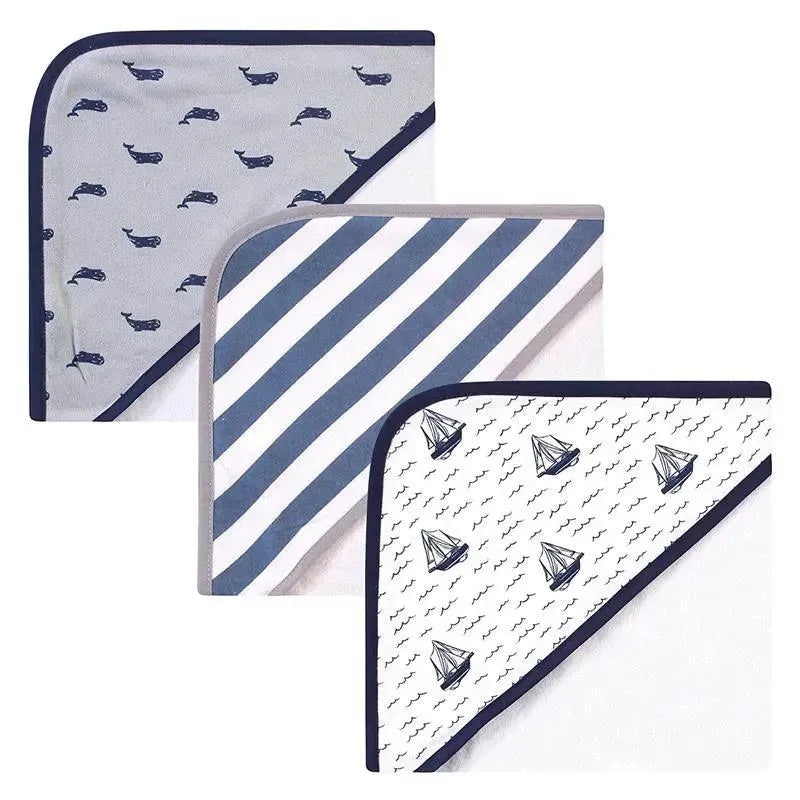 Baby Vision – 3Pk Hudson Baby Cotton Rich Hooded Towels, Sailboat