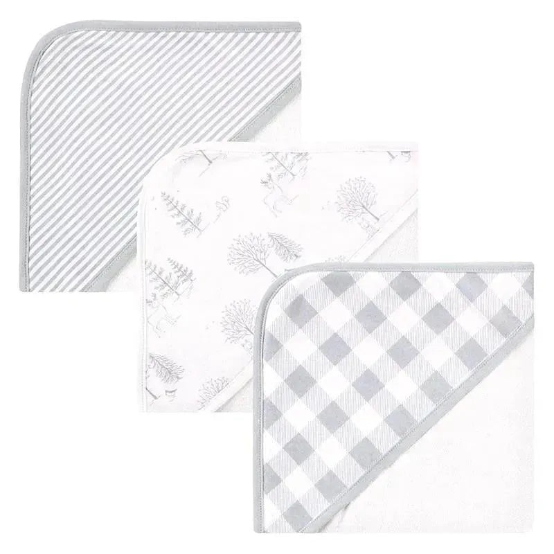 Baby Vision – 3Pk Touched by Nature Baby Organic Cotton Hooded Towels, Gray Woodland