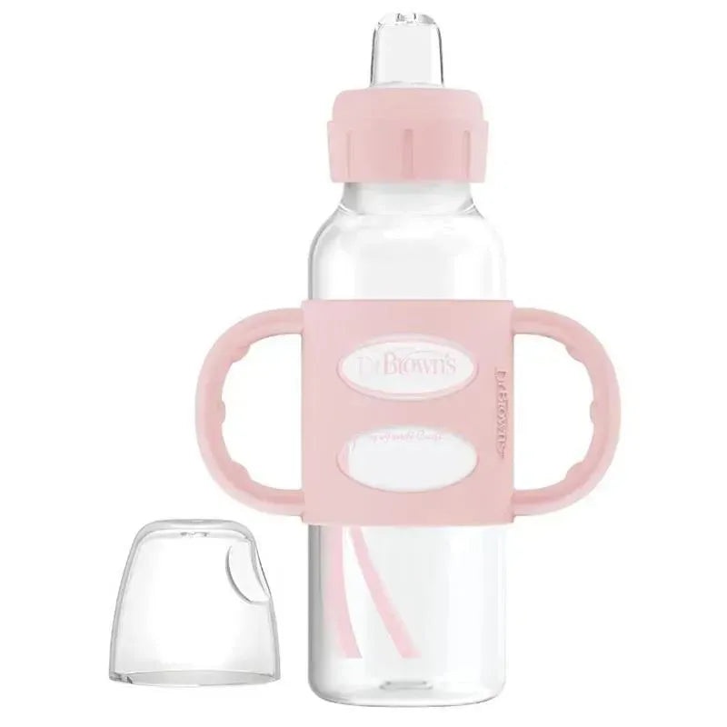 Dr. Brown – Narrow Sippy Spout Bottle With Silicone Handles, Light Pink, 8 Oz