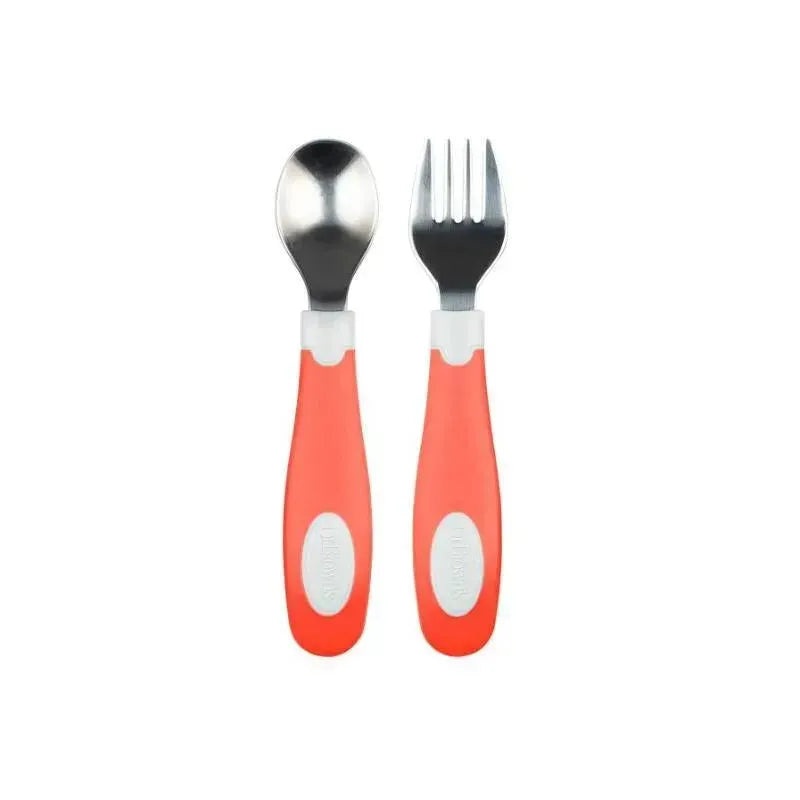 Dr. Brown – Soft Grip Spoon & Fork Set, Coral