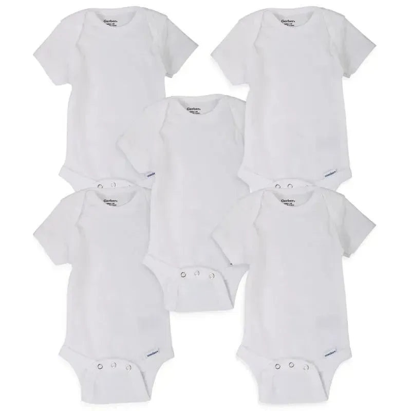 Gerber – 5Pk Short Sleeve Onesies Bodysuits, White