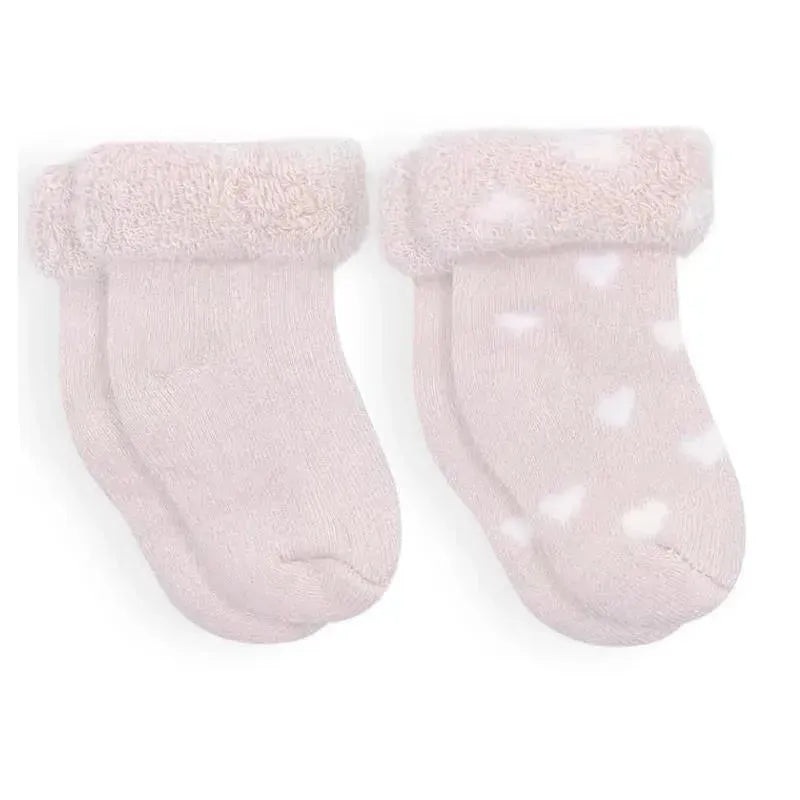 Kushies Baby – 2Pk Girl Blush Solid & Hearts Socks Terry, 3/6M