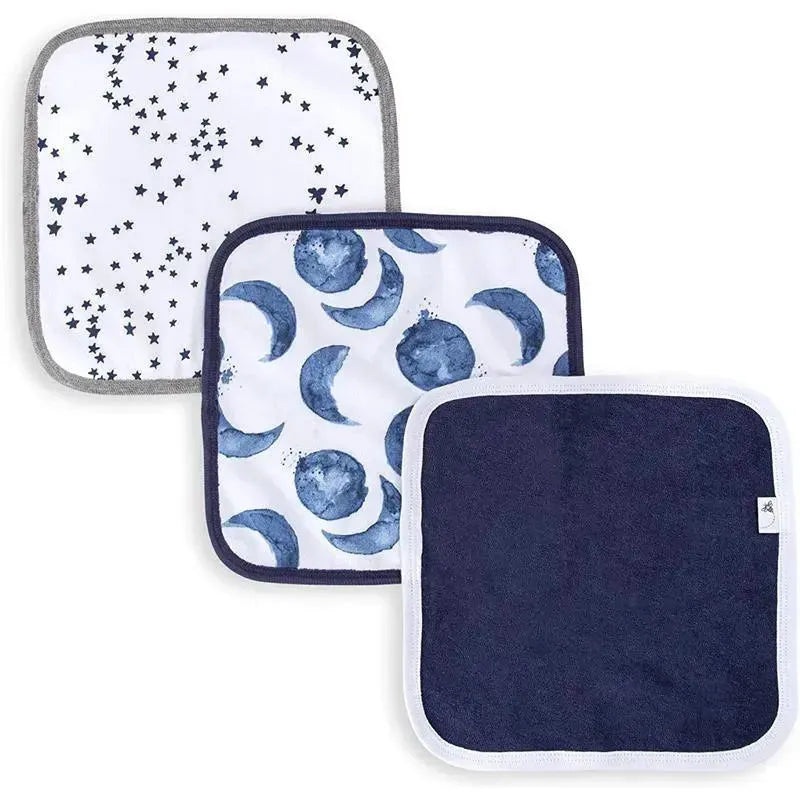 Burts Bees – 3Pk Hello Moon! Baby Washcloths, Blue Indigo
