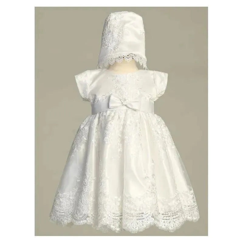Lito – Embroidered Tulle Dress With Bonnet, White