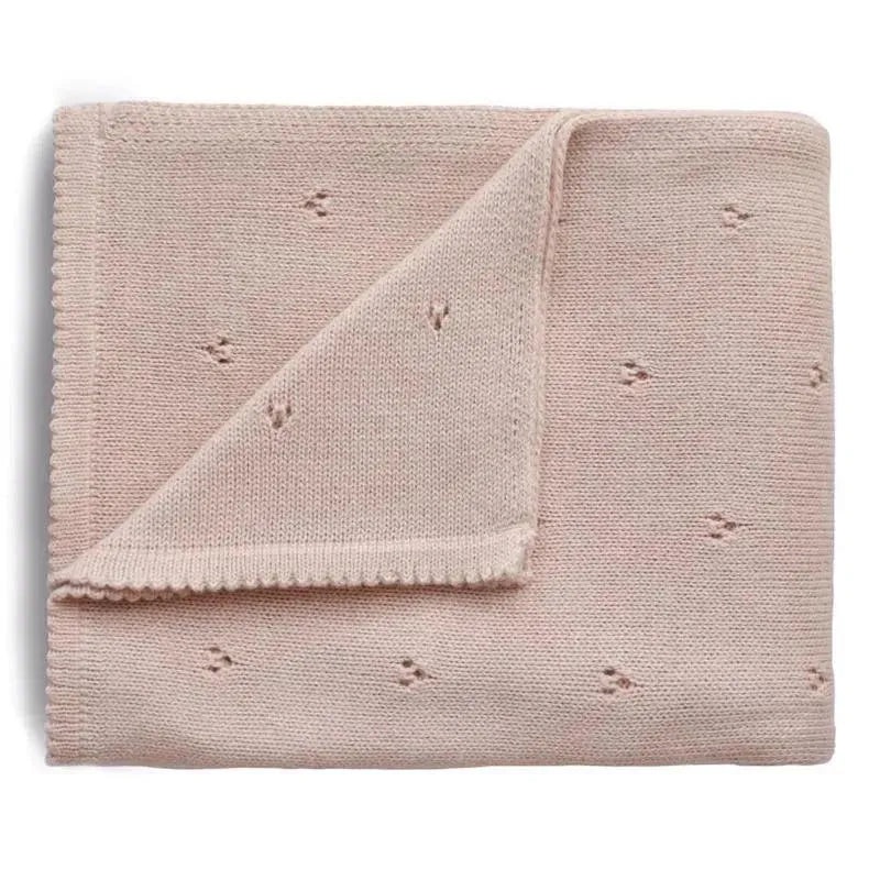 Mushie – Knitted Pointnelle Baby Blanket, Blush