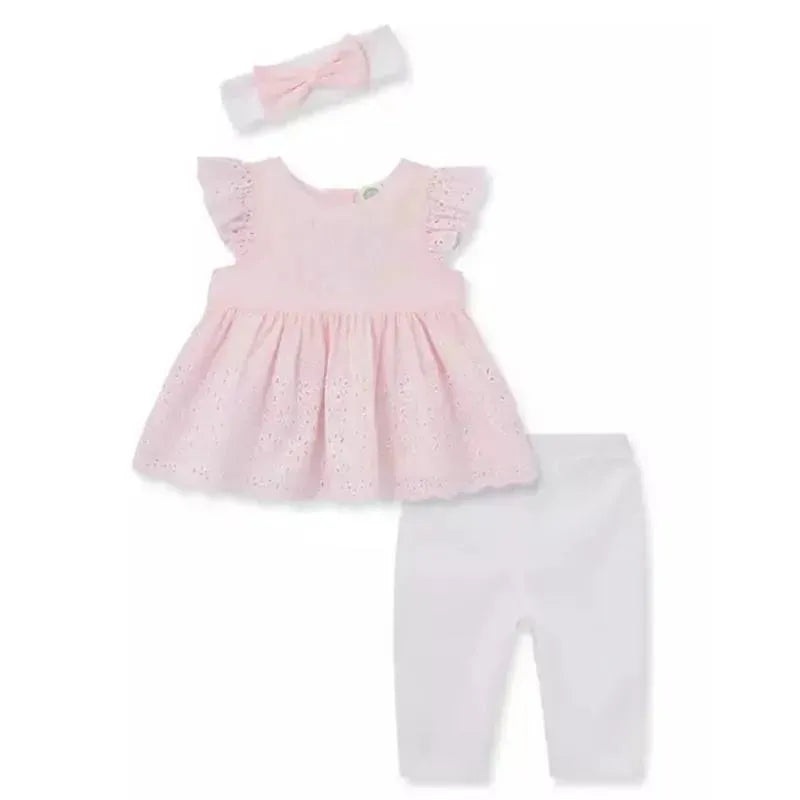 Little Me – Baby Girl Daisy Eyelet Set, White/Pink