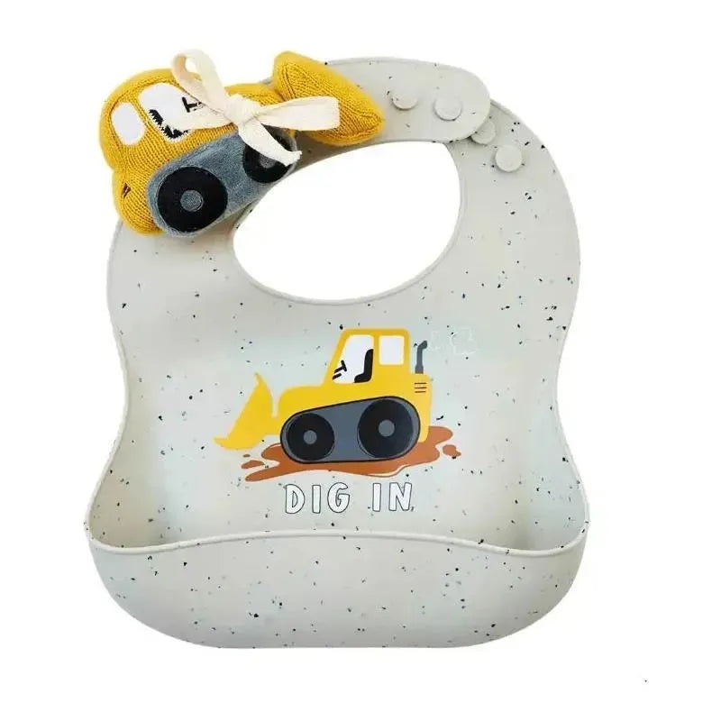 Mud Pie – Bulldozer Silicone Bib Baby Rattle Set