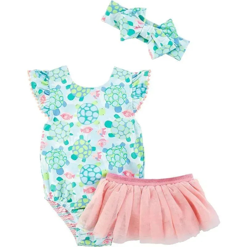 Mud Pie – Turtle/Stripe Reversible Swimsuit & Tutu Set