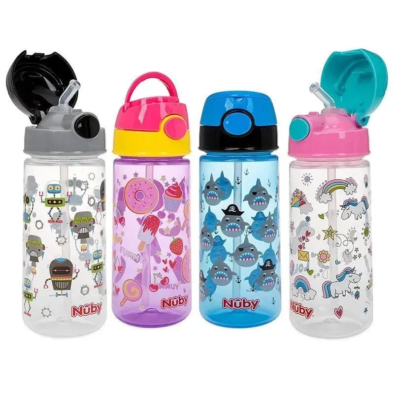 Nuby – 2Pk Kids Printed Flip-it Active Water Bottle 18M+, Prints May Vary