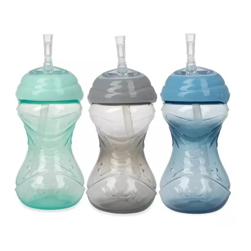 Nuby – 3Pk Clik-It Flexi-Straw Cup10Oz, Aqua/Grey/Blue