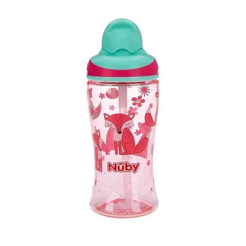 Nuby – Thirsty Kids 12Oz No Spill Thin Straw Printed Flip-It Boost Cup, Pink