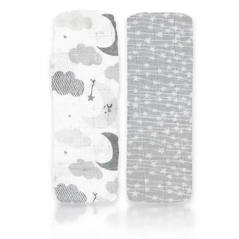 Rose Textiles – 2Pk Baby Muslin Swaddle Blankets, Grey Star/Wave