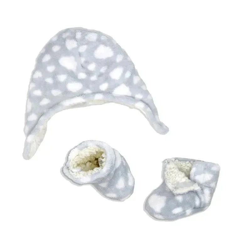 Rose Textiles – Baby All Over Print Plush Hat & Bootie Set, Grey