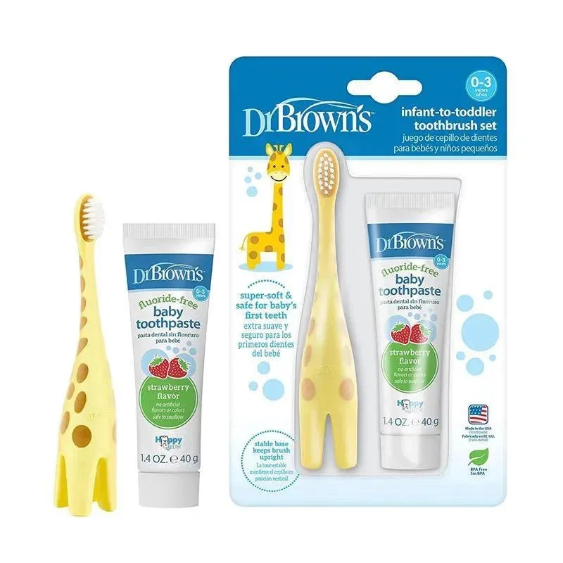 Dr. Brown – Training Toothbrush Set with Strawberry Fluoride-Free Toothpaste