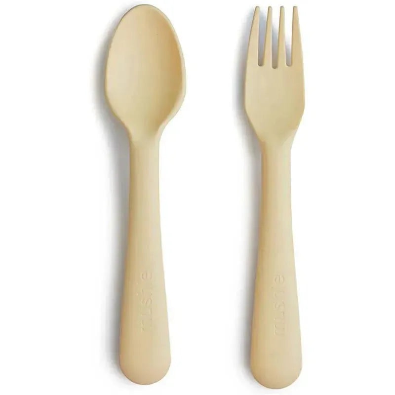 Mushie – Flatware Fork & Spoon Set For Kids, Pale Daffodi