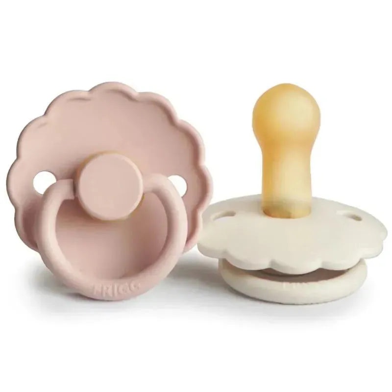Mushie – Frigg Daisy Natural Rubber Baby Pacifier, Blush/Cream, 6/18M