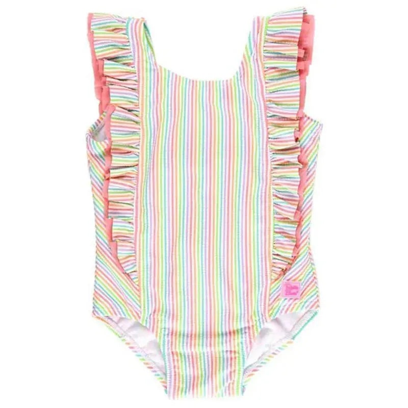 Rufflebutts – Baby Girl Rainbow Seersucker Waterfall One Piece