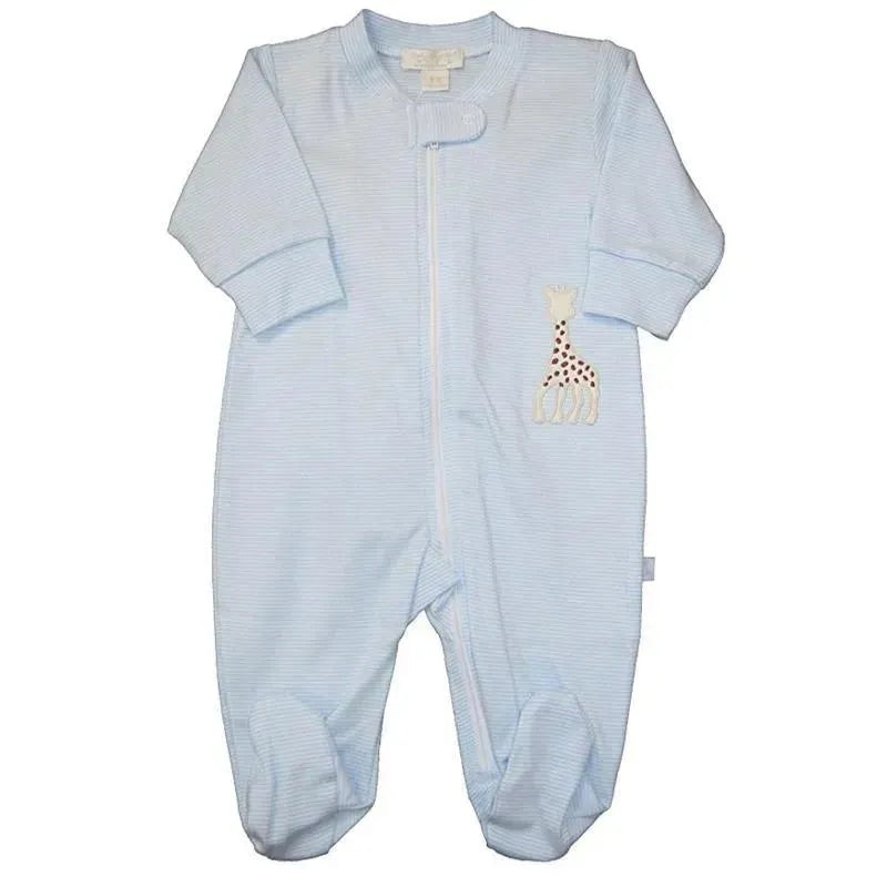 Kissy Kissy – Baby Boy Stripe Footie With Zipper Sophie La Girafe, Light Blue